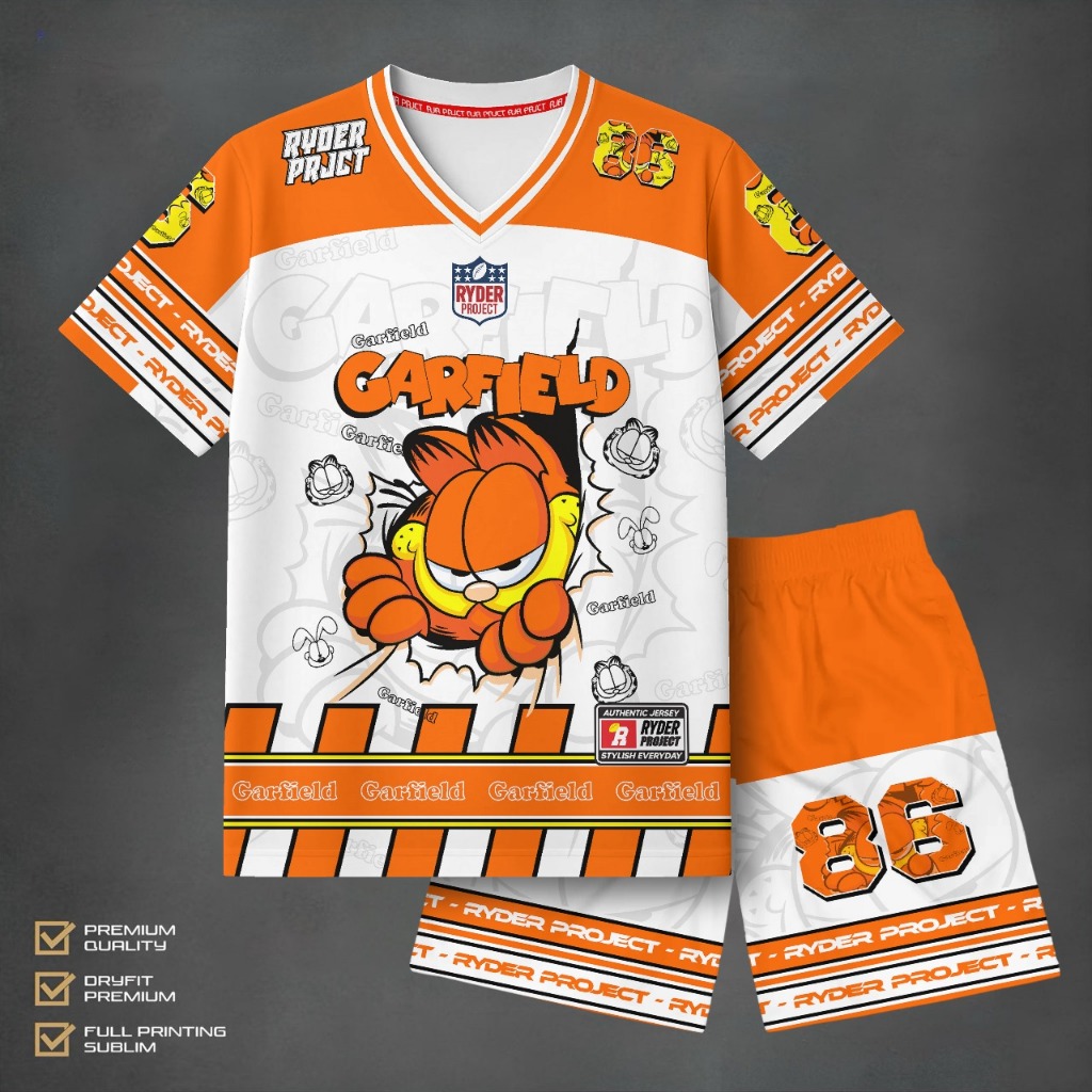 Setelan Jersey Anak Garfield Premium Sublim Set | Setelan Anak Jersey Garfield Model Keren 2025