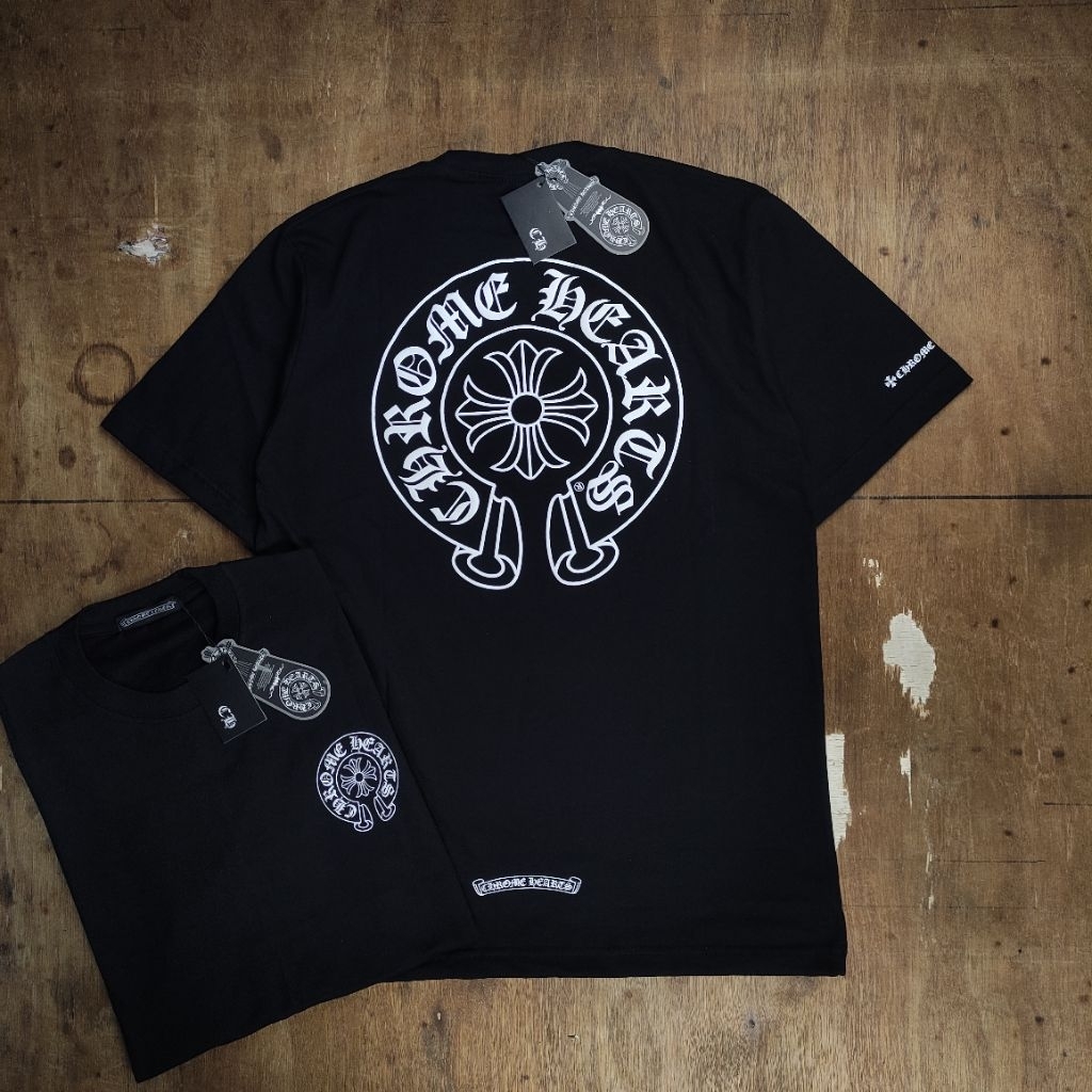 KAOS T SHIRT TEE CHROME HEARTS LOGO FONT BASIC PRINTED BLACK BESTSELLER