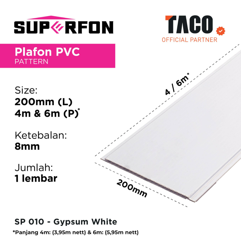 Uddjaya_ Superfon Plafon Pvc Putih Polos Doff Tebal 8Mm - Sp 010 Gypsum White