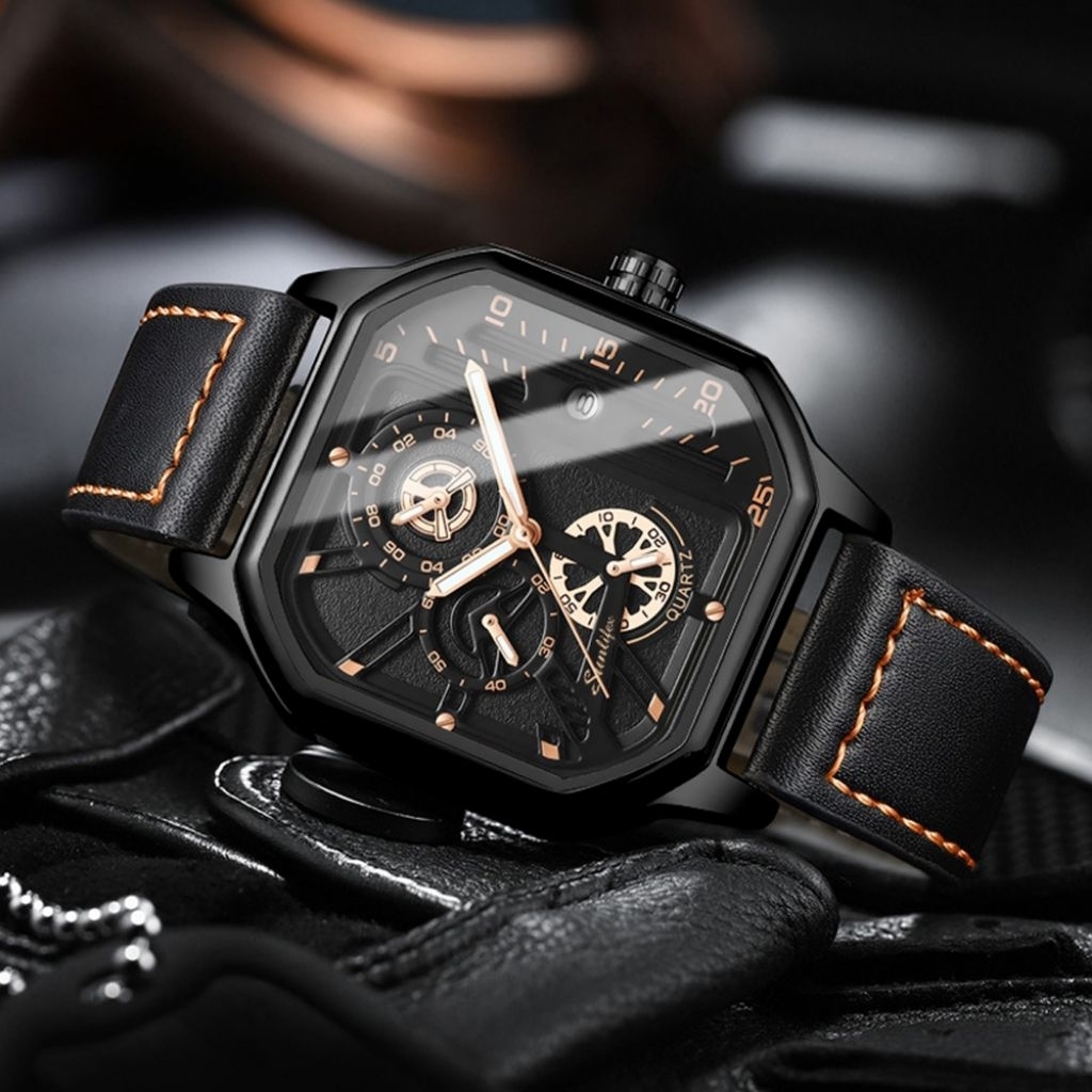 Jam Tangan Pria Casual Elegan Original 9095 Jam Tangan Cowok Tali Kulit