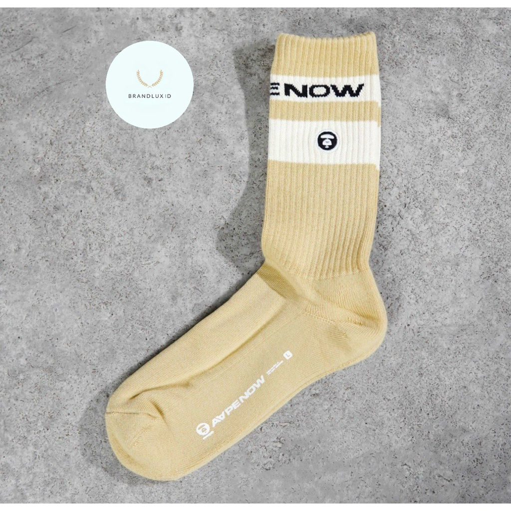 Aape by A Bathing Ape Now Text Black Long Sock in Beige & Camo (unisex)