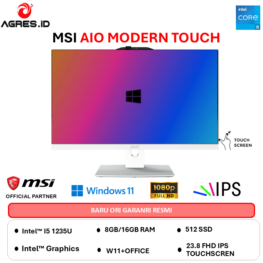 MSI AIO MODERN AM242TP TOUCH I5 1235U - RAM 16GB 512GB W11+OHS 23.8FHD -12M.1804