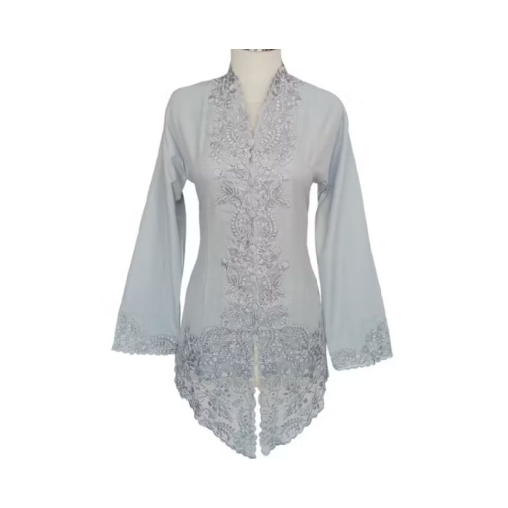 kebaya encim modern lengan panjang abu  grey silver