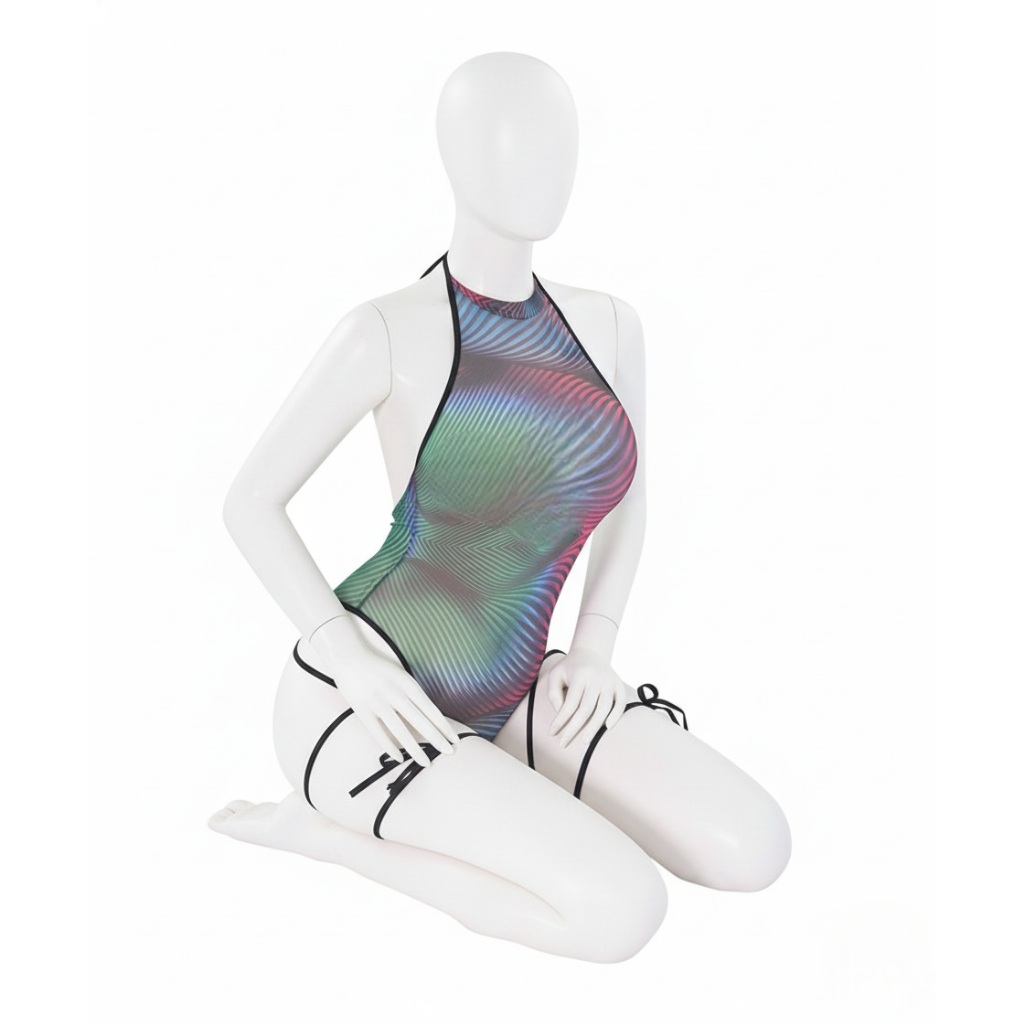 Lingerie Transparan Bikini Swimsuit One Piece Motif Pelangi L472