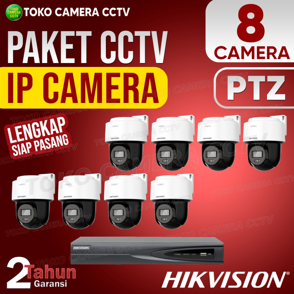 PAKET CCTV IP CAMERA PTZ HIKVISION 2MP 4MP 8 CHANNEL 8 KAMERA