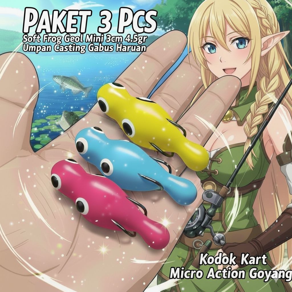 PAKET 3 PCS Soft Frog Geol Mini 3cm 4.5gr Umpan Casting Gabus Haruan - Kodok Karet Micro Action Goya