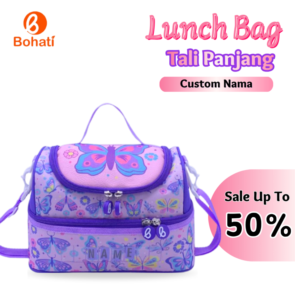 Lunch Bag Anak Perempuan  Bohati tas bekal anak  I Bohati I Karakter Buterfly Purple  Fashion
