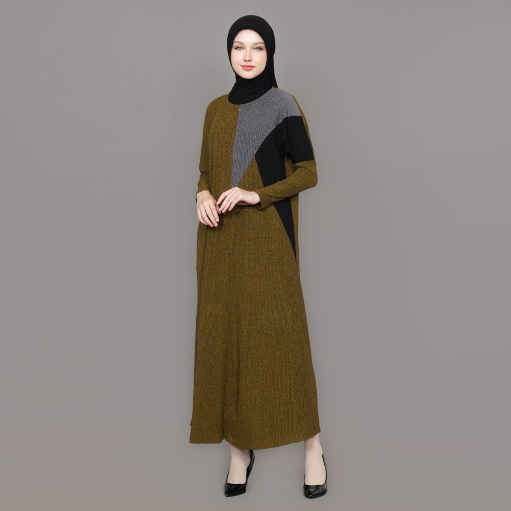 Gamis Abaya Knit Premium LD 120 Jumbo|Dress Muslim Busui Friendly| Gamis Tebal Motif Kombinasi Polos
