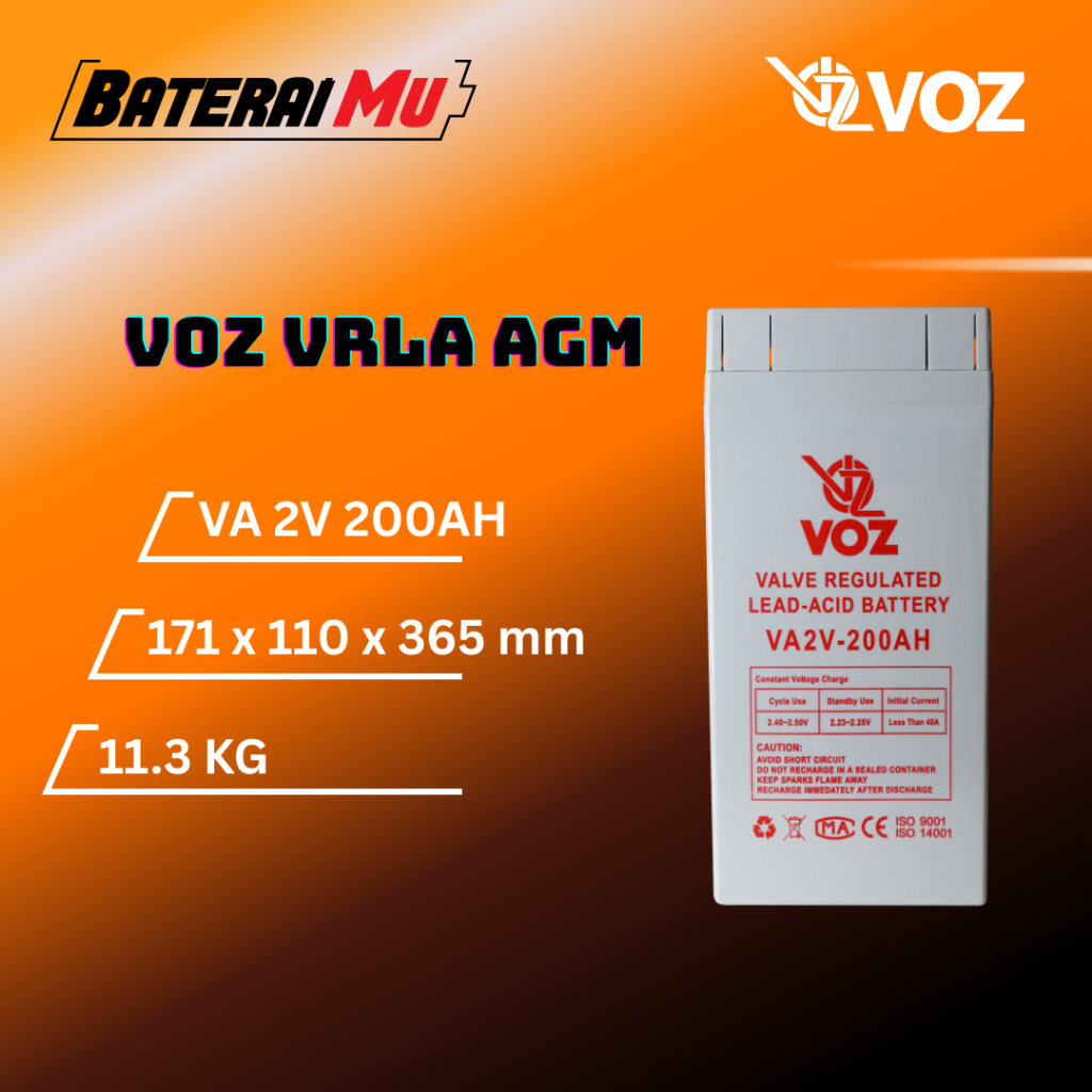 BateraiMu Voz Baterai VRLA AGM 2V 200Ah | Aki Baterai Panel Surya 2V 200Ah