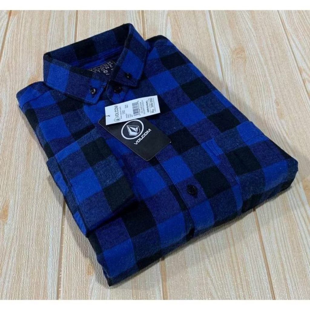 Kemeja Pria Wanita Kemeja Flanel Kotak- Kotak Lengan Panjang Catur Biru