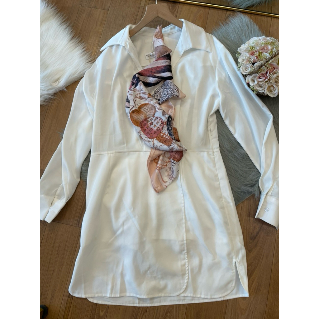 Dress Kemeja Putih Polos Wanita Lengan Panjang Shirtdress Minimalis Korea Style