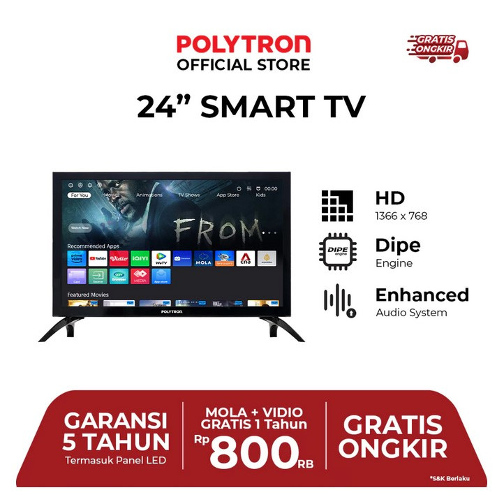 INSTANT  TV LED POLYTRON SMART 24 INCH 24CV1869 GARANSI RESMI