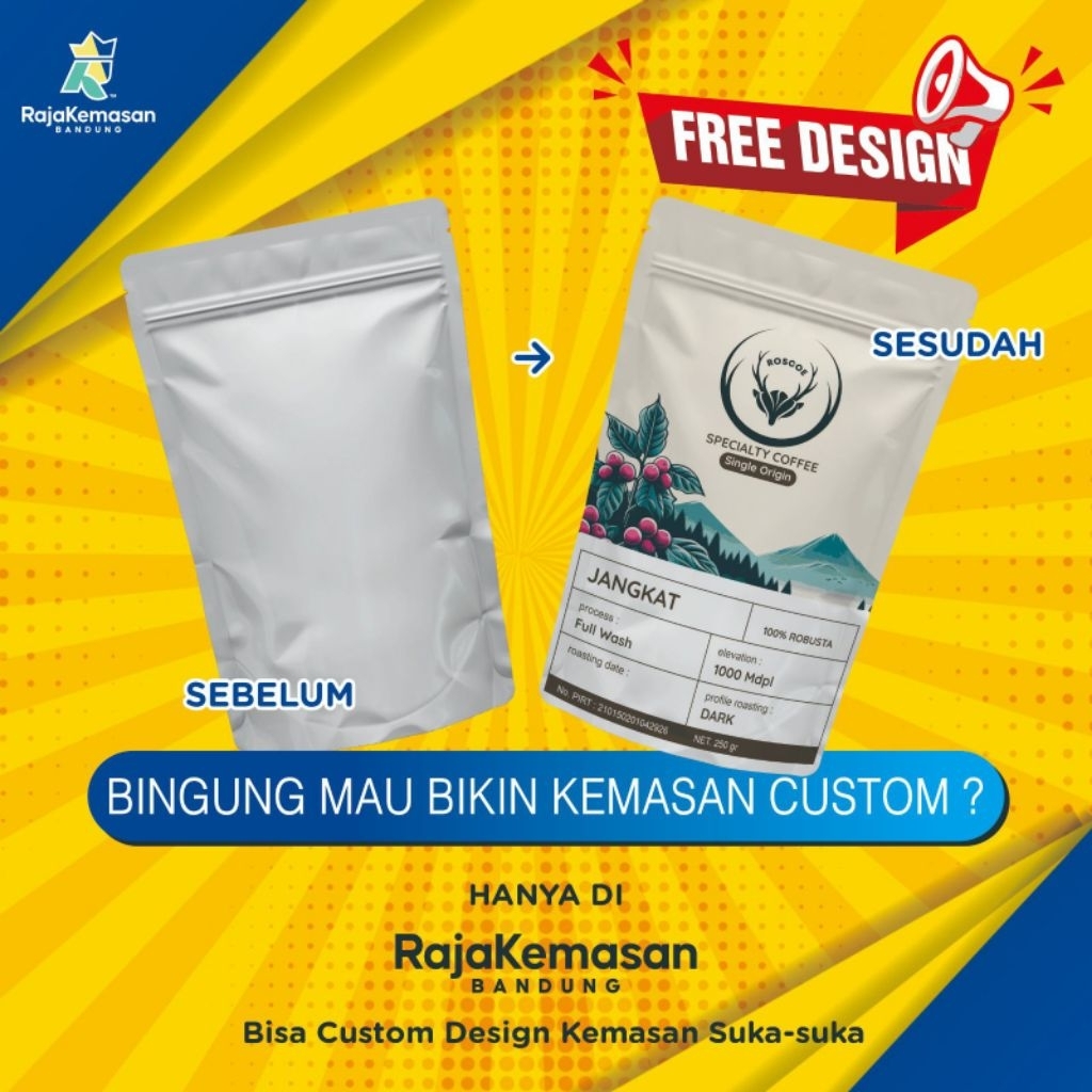 STANDING POUCH CUSTOM UKURAN KEMASAN MAKANAN KOPI SNACK