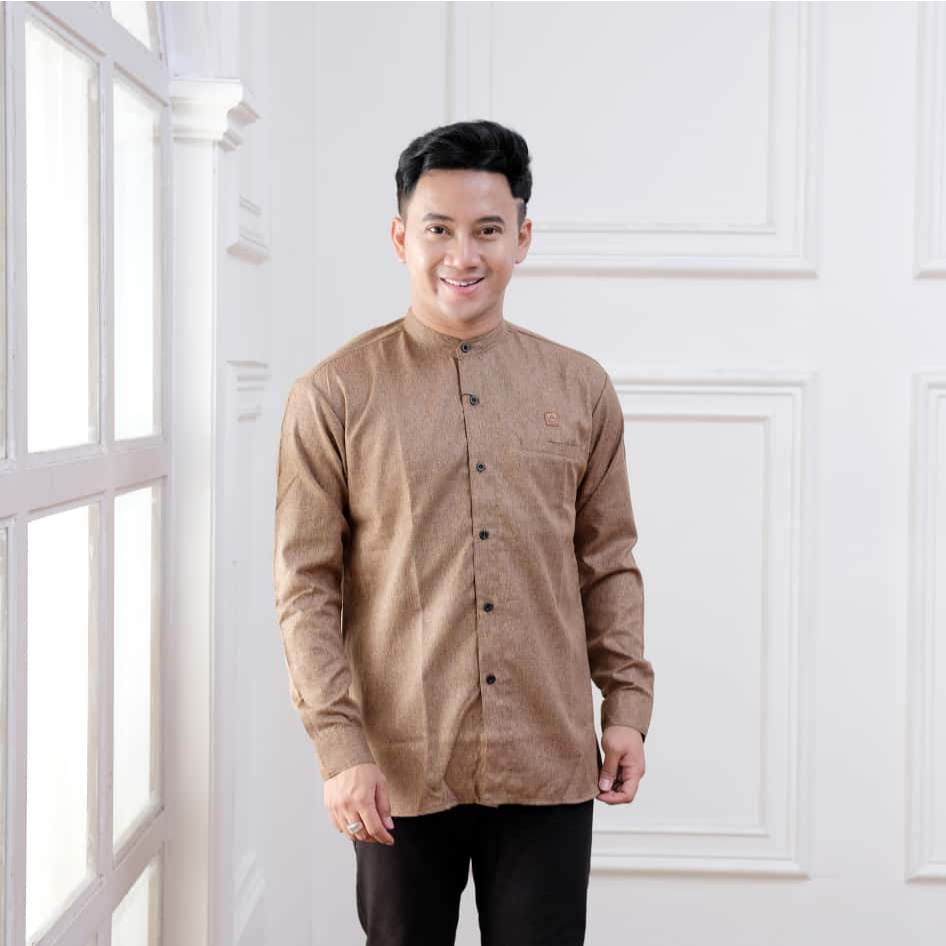 Baju Kemeja Koko Pria Dewasa Lengan Panjang Motif Polos Bahan Katun Madinah Premium