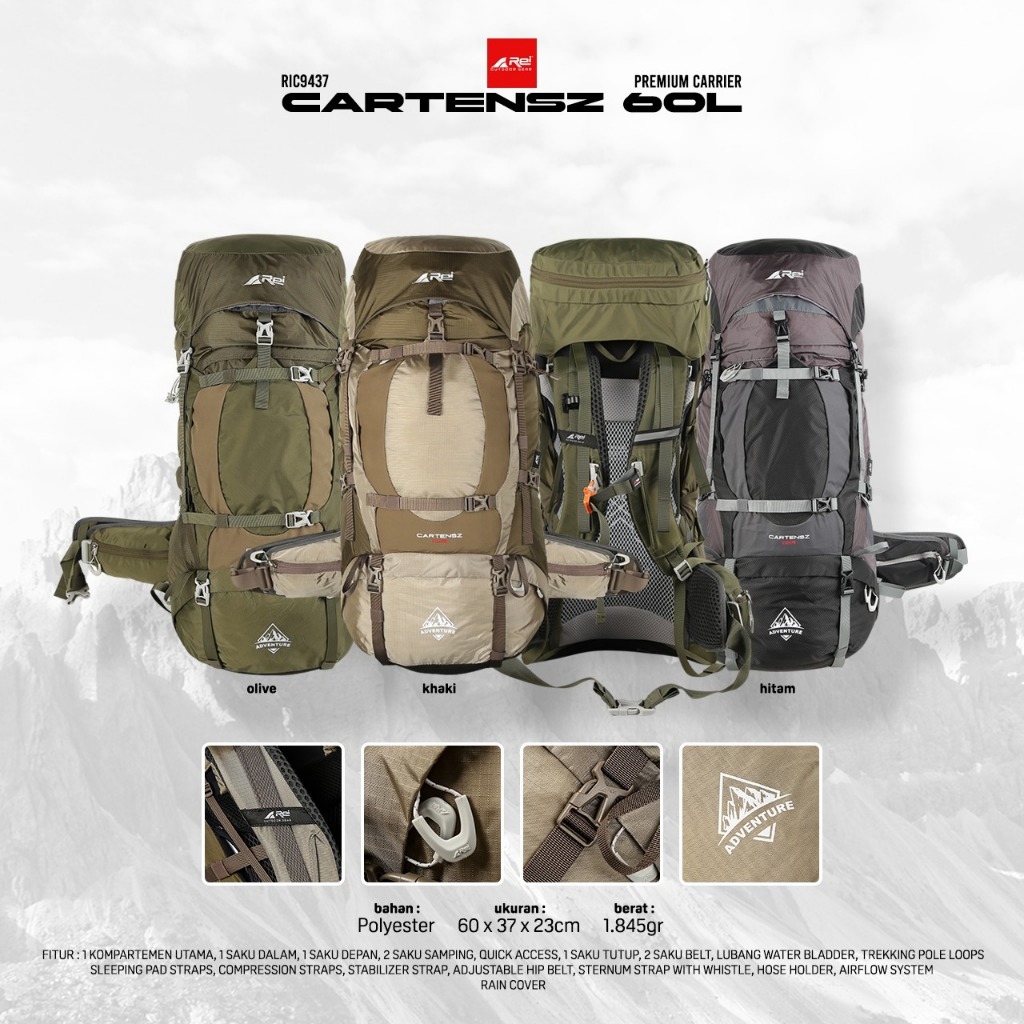 Tas Gunung / Carrier Premium Cartenz 60 Liter Arei Outdoorgear