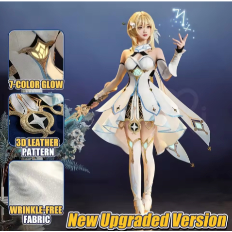 Traveler Lumine Cosplay Costume Game Genshin Impact Lumine Cosplay Wig Shoes Halloween Plus Size