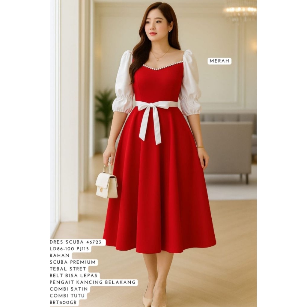 001 MER FER 46723 DRESS SCUBA WANITA IMPORT / READY / REALPICT