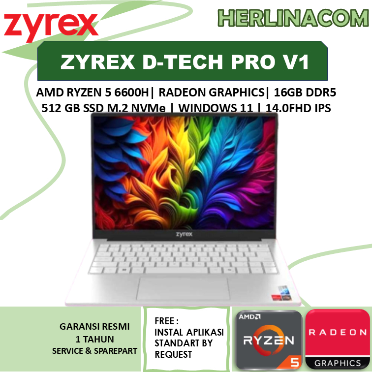 Zyrex D-TECH Pro V1 Ryzen 5 6600H 16Gb/512Gb Windows 11 14 Inch Fhd Ips