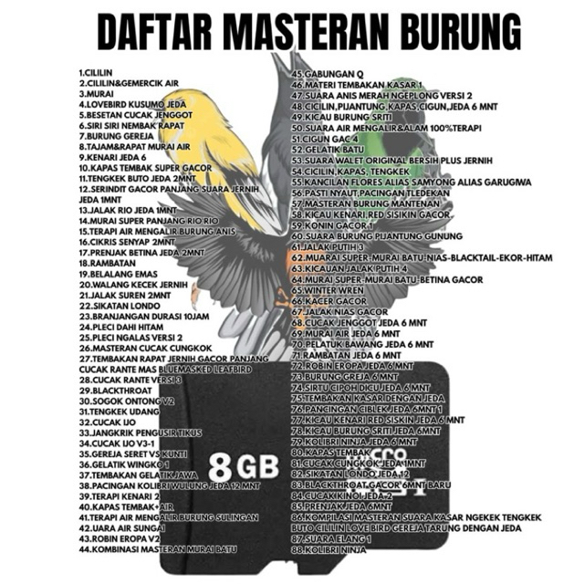 MEMORI MASTERAN BURUNG ISI 88suara masteran burung