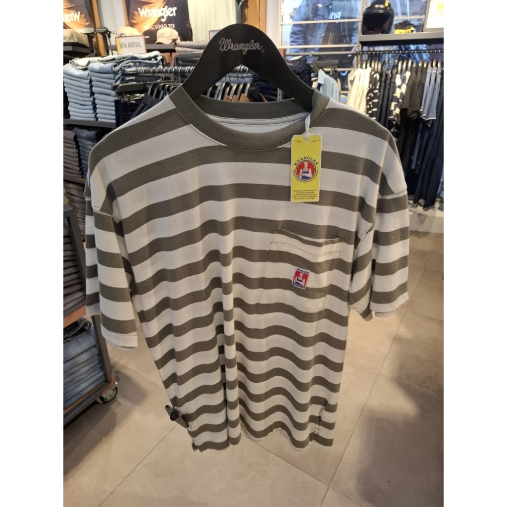 Wrangler Kaos Pria Dewasa Motif Stripe Oblong Lengan Pendek Original