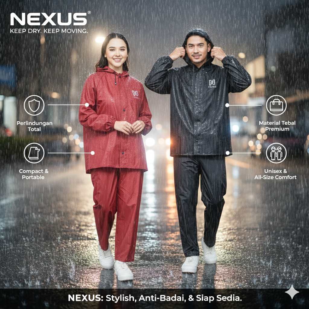 NEXUS - Jas Hujan Mantel Hujan Pria Wanita Bahan PVC Premium Tebal dan Kuat
