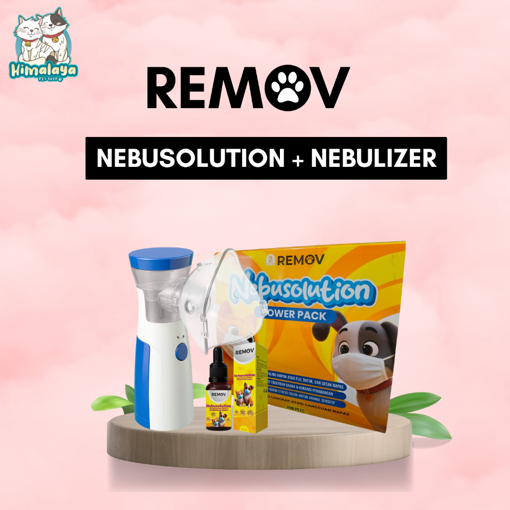 Paket Obat Remov Nebusolution & Alat Nebulizer Uap Pet Portable Flu Batuk Asma Anabul Kucing /Anjing