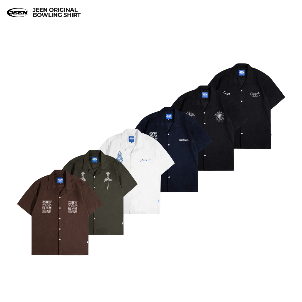 Bowling Shirt - Kemeja Bowling Flannel Motif Bordir - Kemeja V-Neck Pria Casual Keren - Kemeja Jeen 