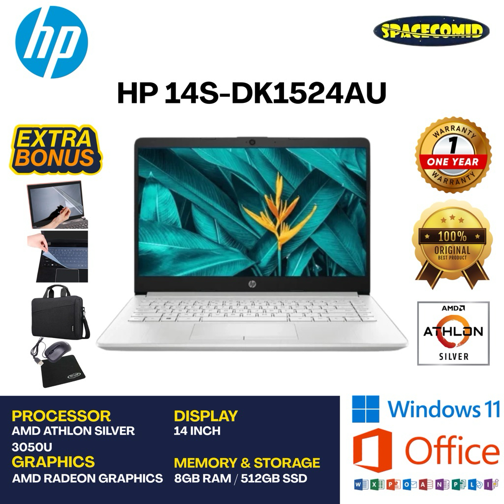 HP 14S-DK1524AU [AMD ATHLON SILVER 3050U] 8GB RAM | 512GB SSD | 14 INCH