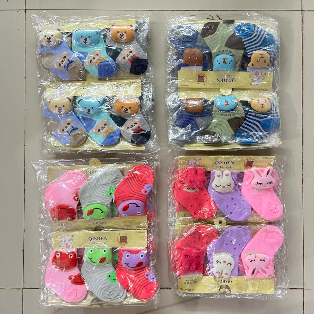 (GROSIR 12 pasang)Kaos Kaki Bayi Boneka QISHEN/Kaos Kaki Bayi Lurus Boneka/Kaos Kaki Bayi 3D
