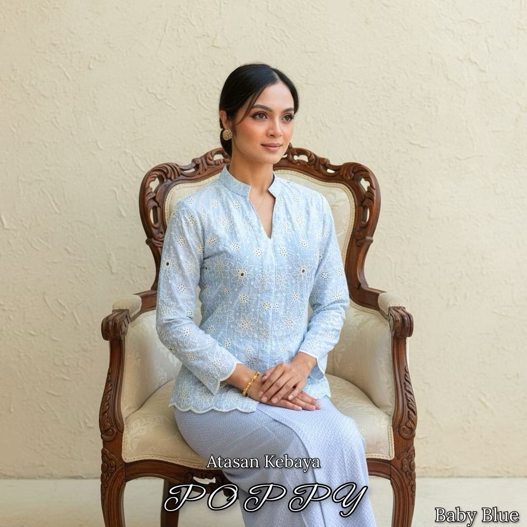Kebaya Bali Poppy Kerah Shanghai | Kebaya Katun Bordir | Kebaya Shanghai | Kebaya Modern | Kebaya Ba