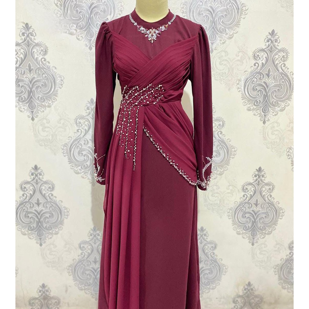 baju pesta kekinian (jahit) burgandy