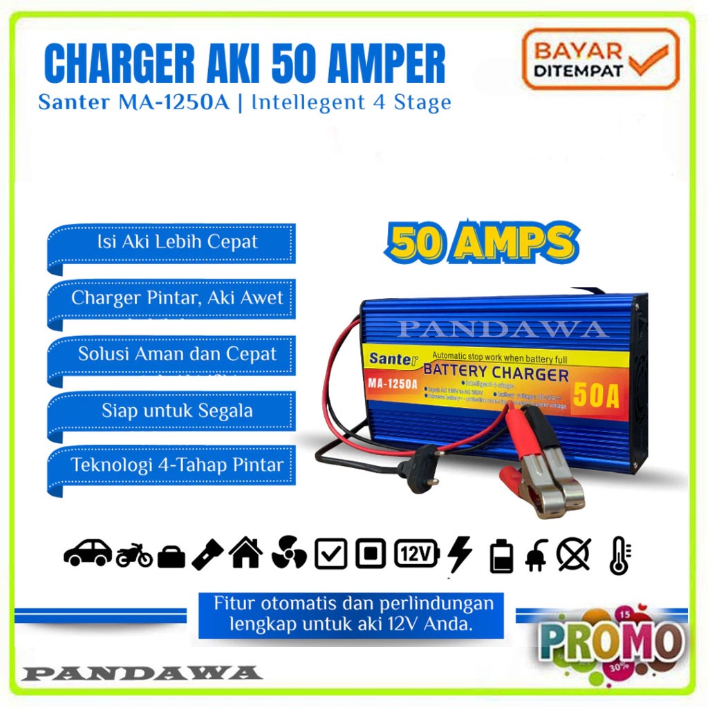 Charger Aki Otomatis Smart Intelligent Auto Repair SANTER MA-1250A charger aki mobil 12V 50 Amper