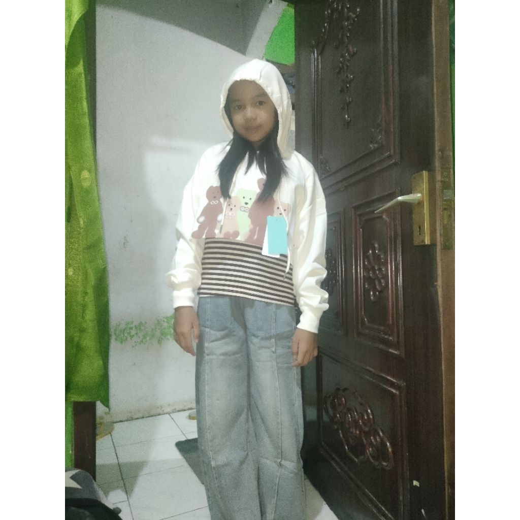 Nunashop* set celana Hoodie croptop Korean style