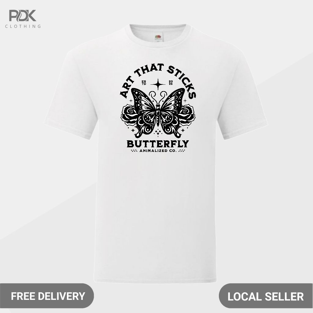 Animalized Kaos Pria Baju Kupu Kupu Butterfly Art Sticking To Flowers Symphony