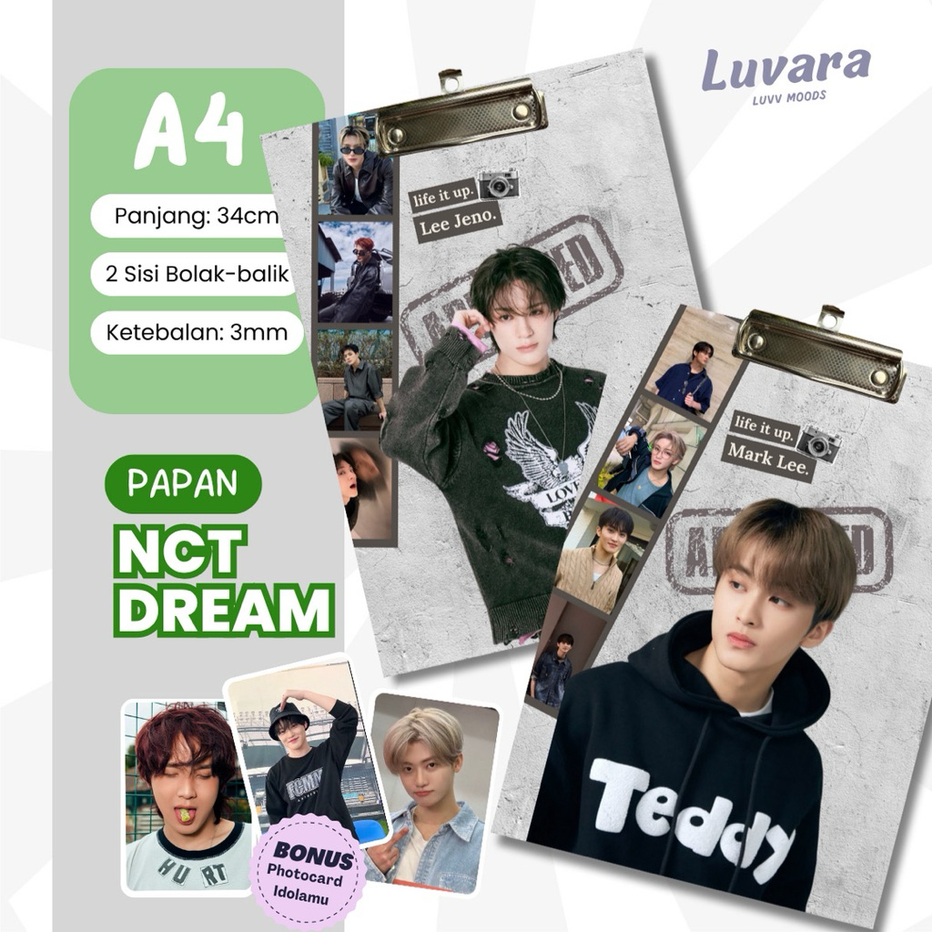 Clipboard Papan NCT DREAM Kpop Bonus Photocard Idolamu Ukuran 24x34cm