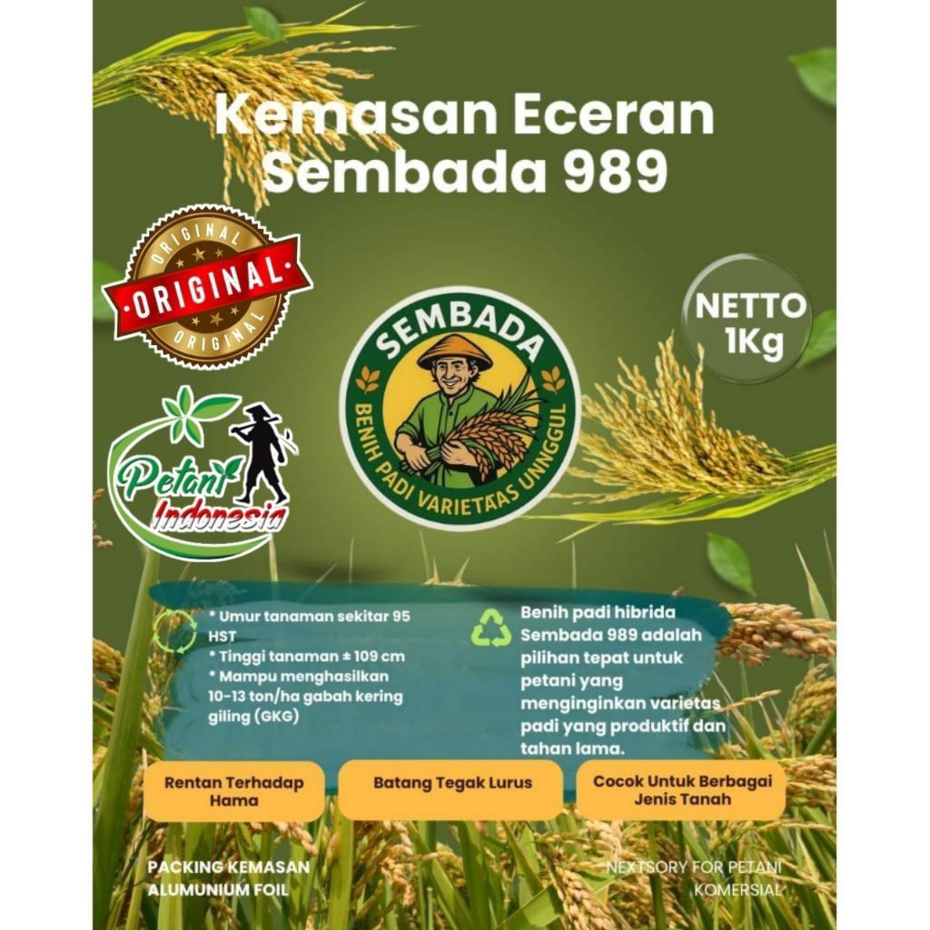 (1kg)Benih Padi Sembada 989 Berkualitas Ori