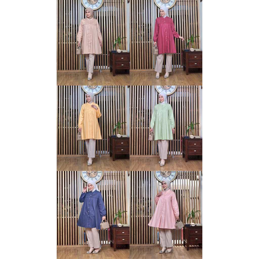 Tunik katun poplin motif bintik Kancing depan full Ori By Kamari