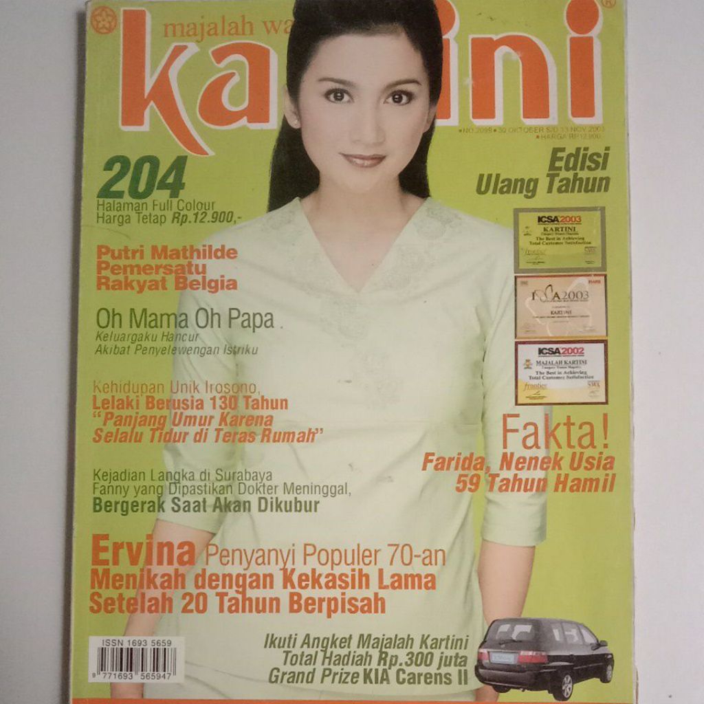 Majalah Kartini Edisi Ultah 2003 Cover Desy Ratnasari (Runner-up 1 Gadsam'88)