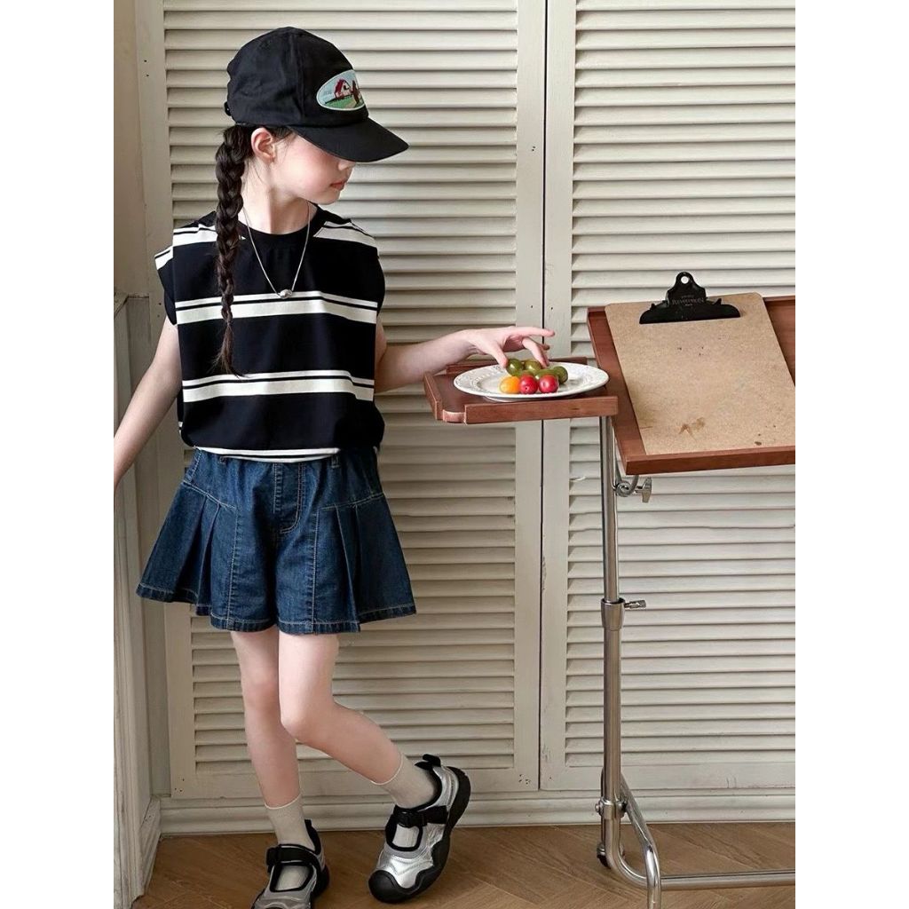 [KIDSWONDERLAND] 3025 Setelan Blakely Blaster With Denim Pleat Skirt Sleeveless Anak Perempuan
