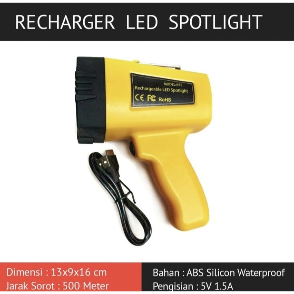 Lampu Sorot Tangan Spotlight Recharger Lampu Berburu Super Terang Jangkauan Jauh USB Type C Bisa Cas