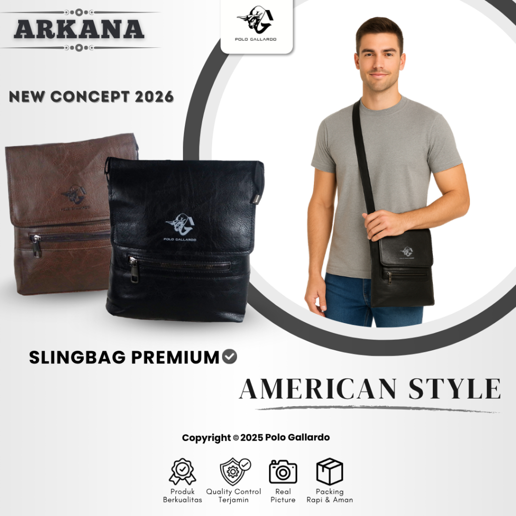 Sling Bag Import Pria Polo Gallardo Arkana Tas Selempang Bahu Kulit Sintetis Leather Cowok