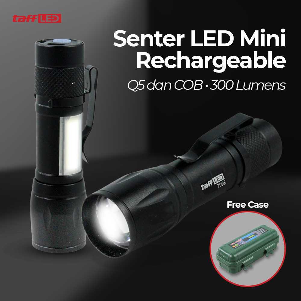 TaffLED Senter LED Mini Rechargeable Q5 COB 300 Lumens 7098 – Albinaly Senter LED USB Rechargeable X
