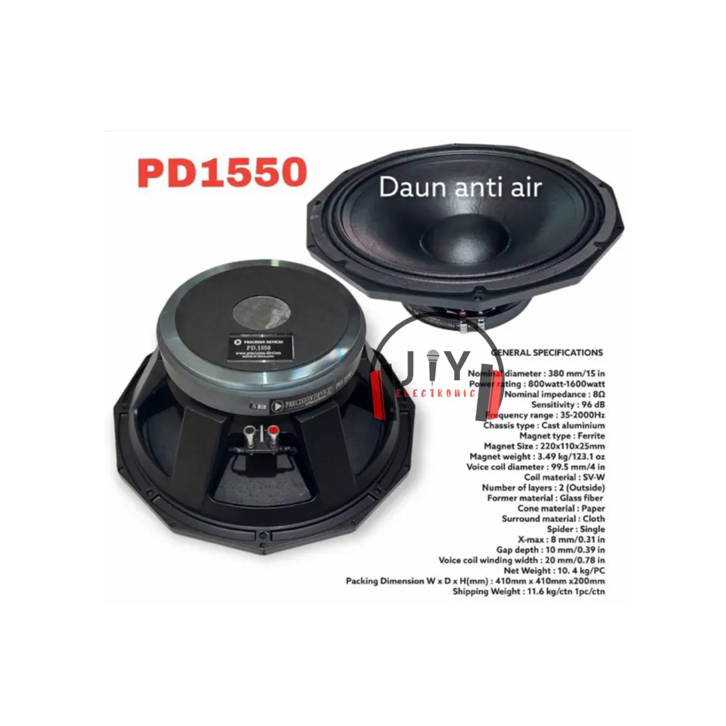 Speaker 15 inch Precision Devices PD-1550 PD1550 PD 1550 PD-1550 Koil 4 Inci Speaker Komponen