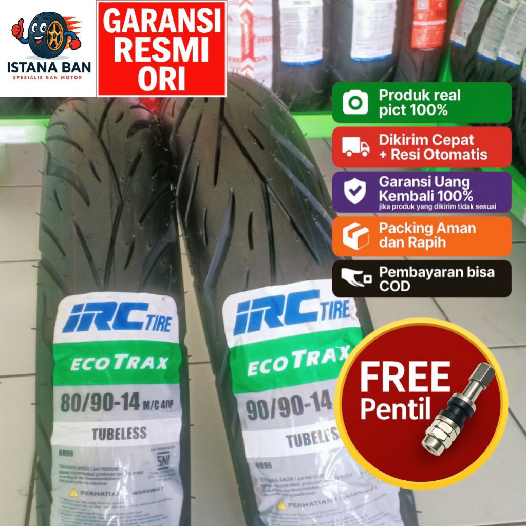 Ban Motor IRC ECOTAX Tubelles Matic/Matik 90/90/14 - 80/90/14 Original Untuk Motor Beat,Scopy Old,Va