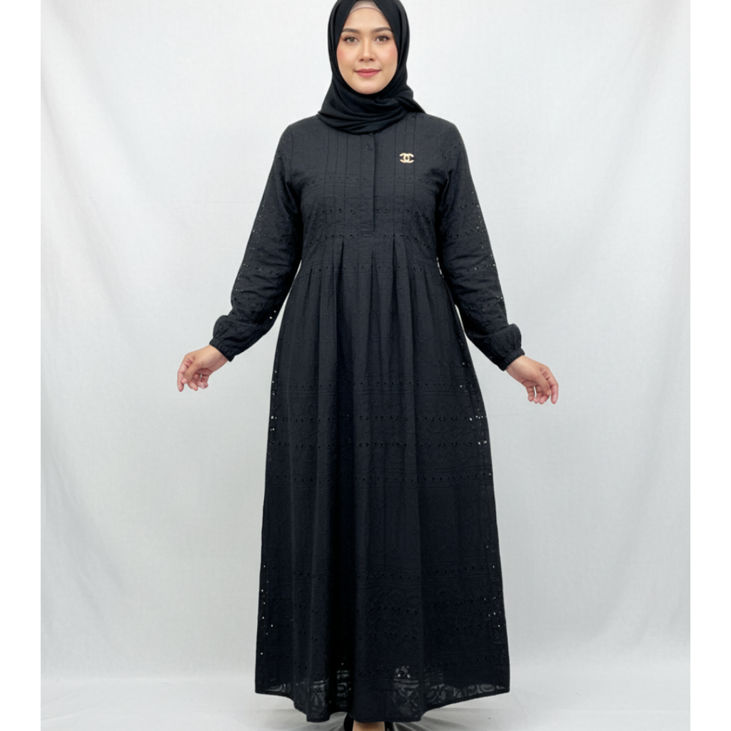 ERN Gamis Brokat Hitam | Gamis Panjang Wanita | Gamis Warna Hitam