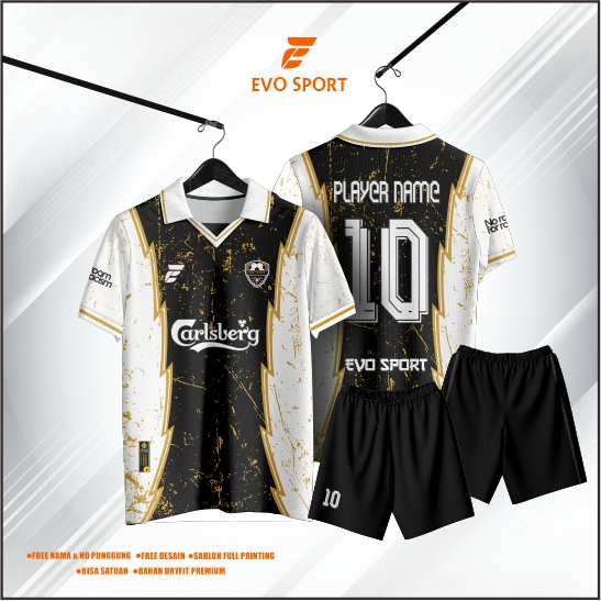 Jersey futsal baju futsal hitam putih gratis nama nomor punggung