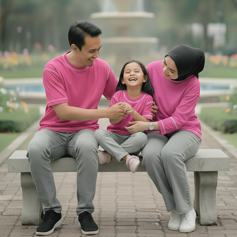 (PREMIUM QUALITY) KAOS PINK FANTA : KOMBINASI JAHIT LUAR COUPLE FAMILY / JAHIT KEBALIK / KAOS COUPLE