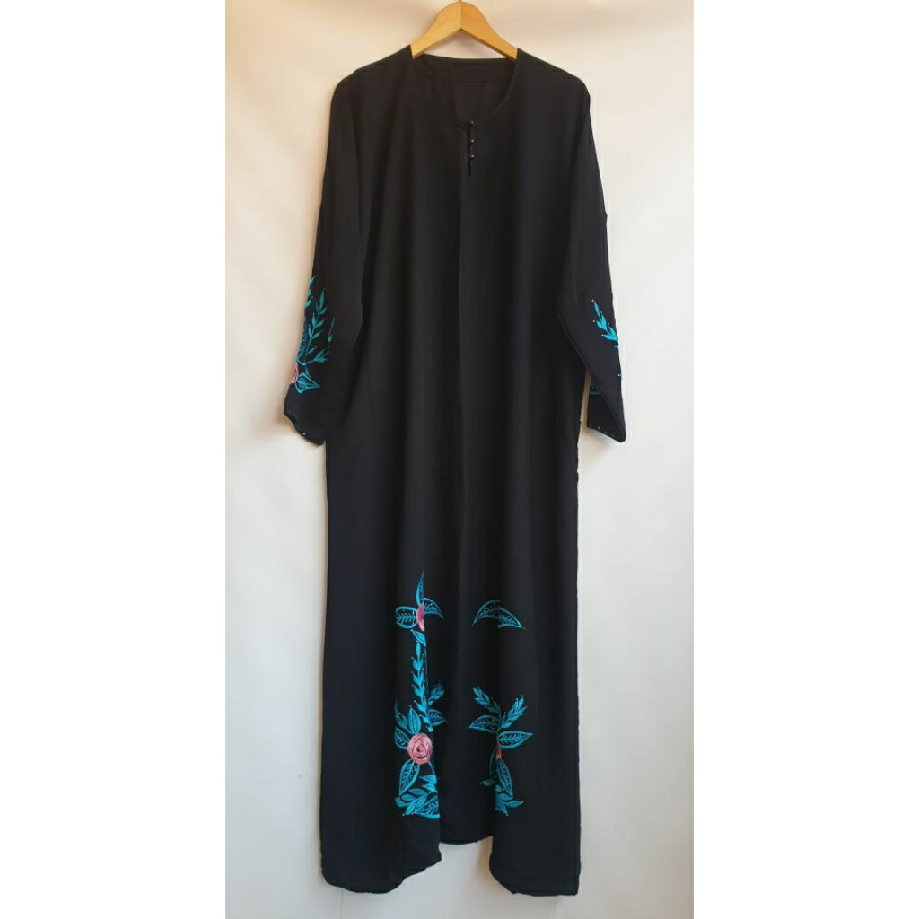 Abaya Gamis Maxi Dress Hitam Bordir Floral Tosca Pink Bunga NEW Preloved Prelove PL