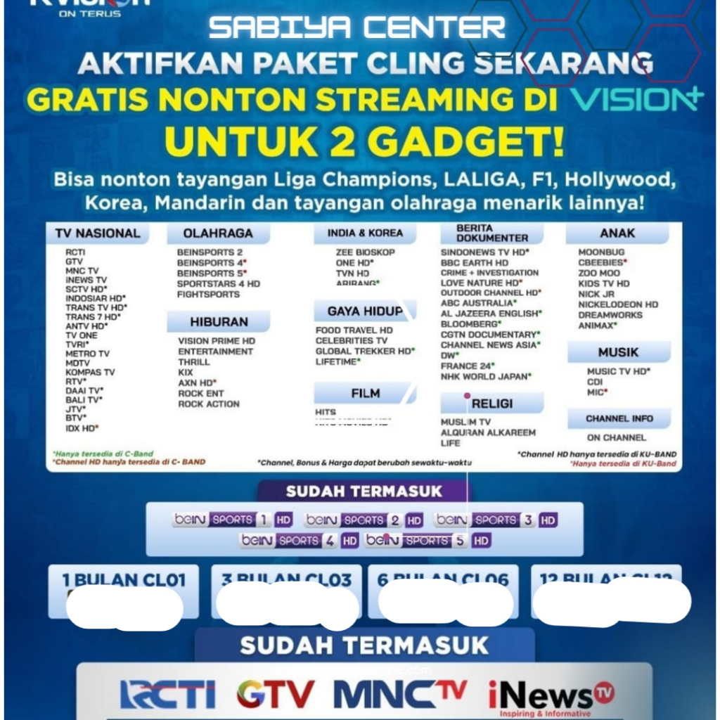 Paket cling K-Vision 3/12bulan