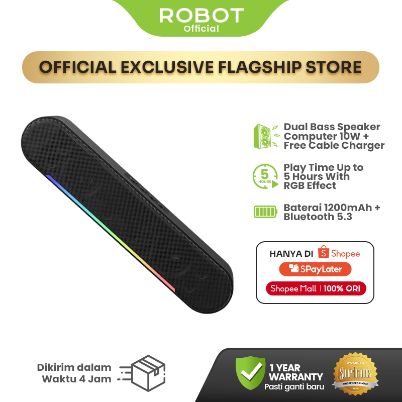 ROBOT Bluetooth Speaker RB290 10W Stereo Bass RGB Lampu 5 Mode Suara Jernih Kompatibel Komputer Lapt